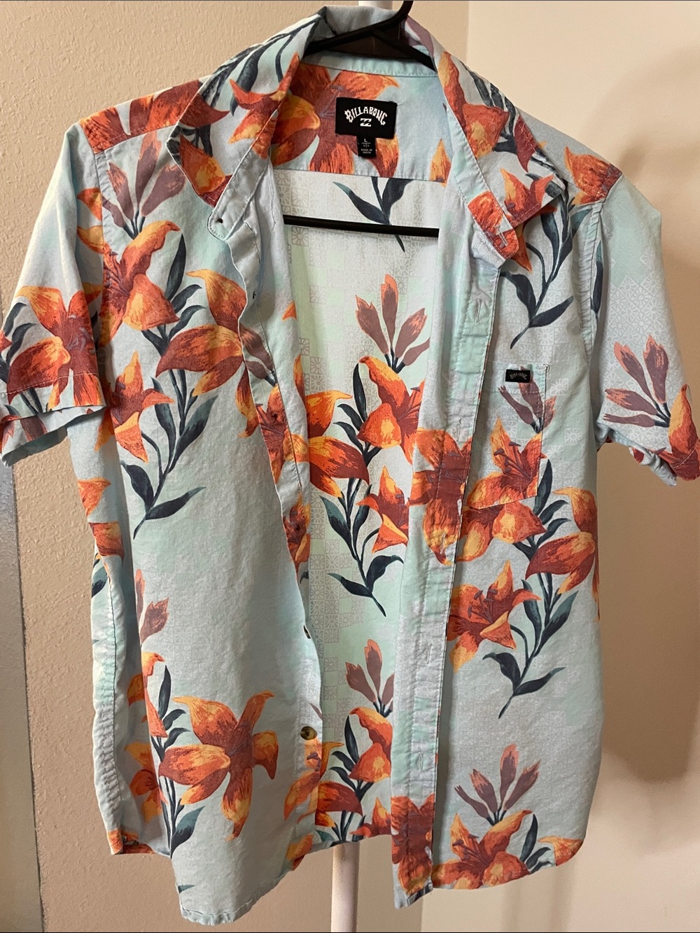Billabong Light Blue Shirt with Orange Floral Print